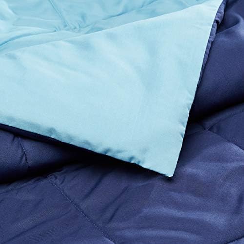 Amazon Basics Comforter Blanket Twin/Twin XL, Reversible Lightweight Microfiber All Season Blanket, Navy/Sky Blue