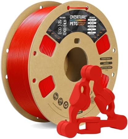 OVERTURE PETG 3D Printer Filament 1.75mm, Neatly Wound Durable PETG 1kg Spool (2.2lbs), Strong Toughness Filament, Dimensional Accuracy +/- 0.02mm, Fit Most FDM Printers (Red)