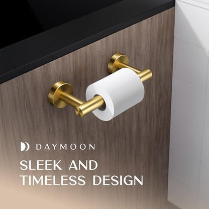 Day Moon™ Gold Toilet Paper Holder - Brushed Gold Toilet Paper Holder Wall Mount - Modern Toilet Paper Roll Holder - Gold Bathroom Toilet Paper Holder - Pivoting Toilet Paper Holder Gold