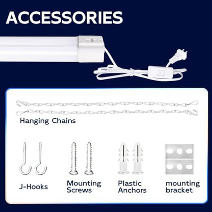 hykolity 4 Pack 4FT LED Shop Light Linkable, 4400lm, 42w(250w Equivalent), 5000K Utility Shop Lights, Hanging or Flush Mount, with Power Cord and On/Off Switch