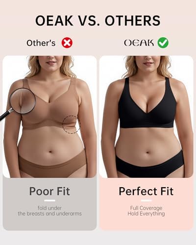 OEAK Womens Deep V Bras Wireless Comfortable Bra Supportive No Underwire Bras Tshirt Push Up Bralettes Plunge Seamless Bra