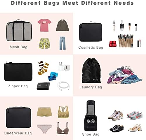 BAGAIL 8 Set Packing Cubes Luggage Packing Organizers for Travel Accessories (Jet Black)