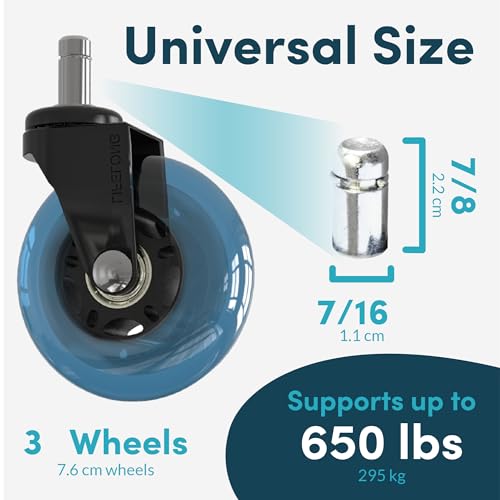 Lifelong Office Chair Wheels Replacement Rubber Chair Casters for Hardwood Floors and Carpet, Set of 5, Heavy Duty Office Chair Mats - Fits 98%