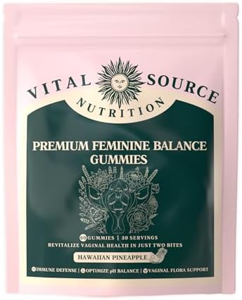 Vital Source Nutrition - Premium Feminine Balance Gummies - for Women’s Health & Wellness - Immune Support - Vegan, Gluten-Free - Hawaiian Pineapple - 60 Gummies - 30 Servings