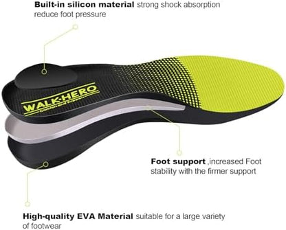 Plantar Fasciitis Feet Insoles Arch Supports Orthotics Inserts Relieve Flat Feet, High Arch, Foot Pain Lime Yellow