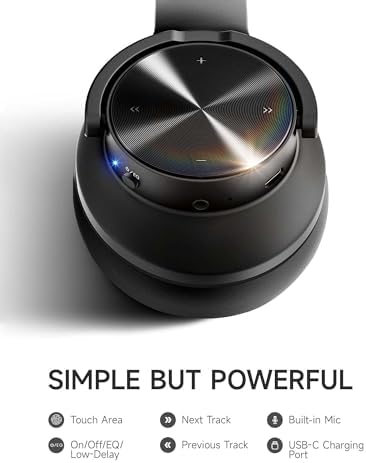 Picun B8 Bluetooth Headphones, 120H Playtime Headphone Wireless Bluetooth with 3 EQ Modes, Low Latency, Hands-Free Calls, Over Ear Headphones for Travel Home Office Cellphone PC Black