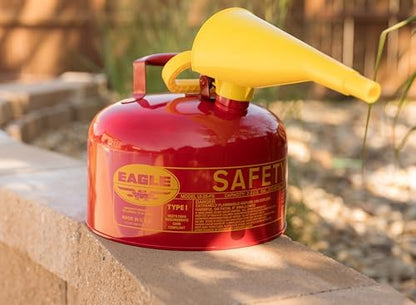 Eagle 2.5 Gallon Type I Red Safety Gas Can for Gasoline with Flame Arrester, Self-Closing Lid, and F-15 Funnel, Made in the USA, Galvanized Steel Flammable Storage Can, UI25FS