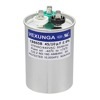 45/10 uF 45+10 MFD 370VAC or 440VAC Dual Run Start Round A/C Capacitor CBB65 CBB65B Air Conditioner Capacitors for AC Unit Fan Motor Start or Heat Pump or Condenser Straight Cool