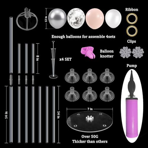 Pink and Silver Balloon Stand Centerpiece Table Decorations for Baby Shower Wedding Engagement Bridal Shower Anniversary Mother's Day Birthday Party Decorations(Pink silver set4)