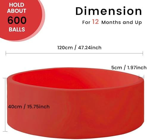 Ball Pit for Toddlers 47.24''x15.75'' Baby Ball Pits Soft Memory Foam Ball Pools Round Lagre Kids Ball Pits Kids Play Ball Pool Ideal Gift for Children (Red, NO Balls)