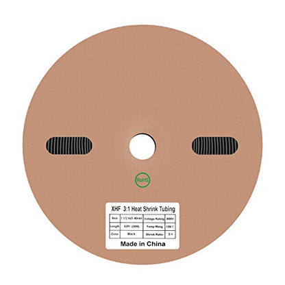 XHF 82Ft 1-1/2 Inch Waterproof Heat Shrink Tubing 3:1 Marine Grade Wire Cable Adhesive Lined Tube Insulation Seal Against Moisture Corrosion and air Leakage Black