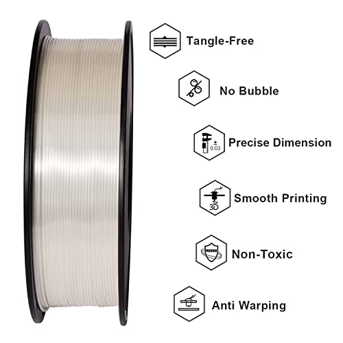 GIANTARM 3D Printer Filament, Silk White Pla Filament, 1Kg(2.2lbs) Spool, 1.75mm Dimension Accuracy +/- 0.03mm, 3D Printing Filament