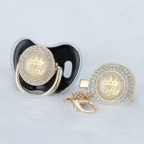 Personalized Any Name Bling Gold Silver Pacifier and Clip Set 18 Colors BPA Free Safe Unique Design Luxurious Dummy Ideal Gift for Baby Show New Born