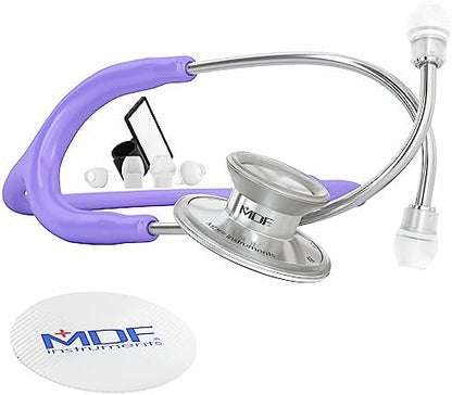 MDF Instruments, Acoustica Lightweight Stethoscope for Doctors, Nurses, Students, Home Health Use, Adult, Dual Head, Pastel Purple Tube, Silver Chestpiece-Headset, MDF747XP07