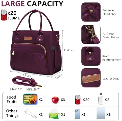 MIYCOO Lunch Bag Lunch Box Women - Leakproof Insulated Lunch Cooler Bag for Women - Large Lunch Tote Bags Adults, Purple