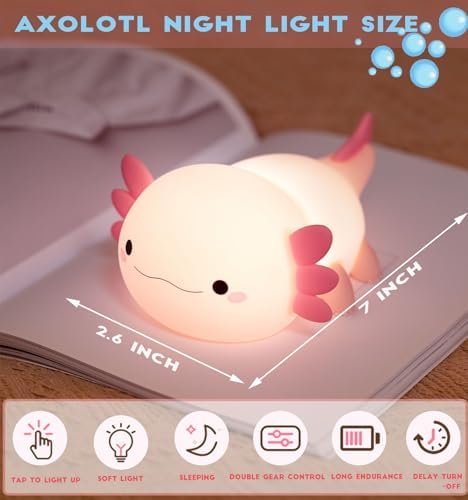 Axolotl Night Light for Kids,Cute Axolotl lamp Gifts Rechargeable light Table Lamp Bedside Lamp,LED Animal Silicone Nursery Night Lamp Cute Room Decor Night Light for Kids Girls Boys
