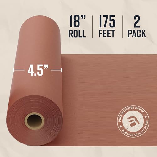 Bryco Goods (Pack of 2) Pink Butcher Paper Rolls, 18"x175' (2100 Inch) Food-Grade Peach Butcher Paper for Smoker, BBQ, Grilling, Smoking Meat - USA Made - Unbleached, Uncoated and Unwaxed