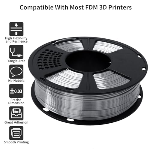 GIANTARM Silk Metallic Silver PLA 3D Printer Filament 1kg Spool, 1.75mm Dimensional Accuracy +/-0.03mm, 1080 Feet per Roll, Vacuum Packaging