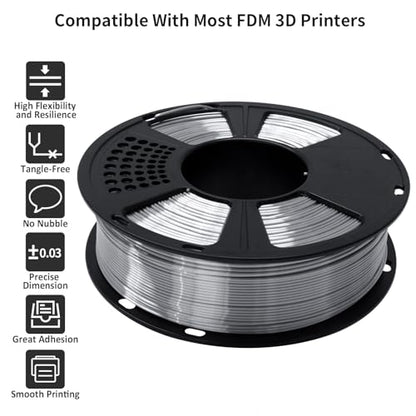 GIANTARM Silk Metallic Silver PLA 3D Printer Filament 1kg Spool, 1.75mm Dimensional Accuracy +/-0.03mm, 1080 Feet per Roll, Vacuum Packaging