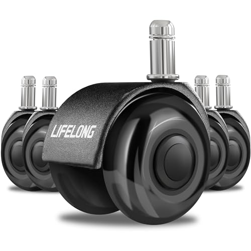 Lifelong Office Chair Dual Wheels Replacement Rubber 2 Inch Chair Casters for Hardwood Floors and Carpet, Set of 5, Heavy Duty Casters for Chairs to Replace Office Chair Mats - Fits 98%