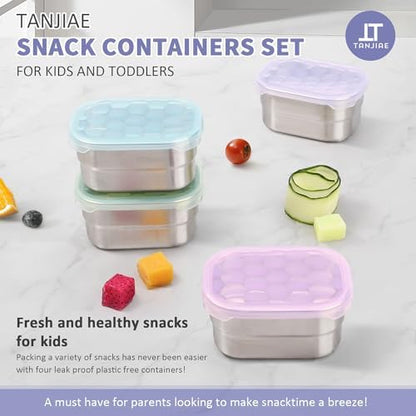 8oz Small (1 CUP) Stainless Steel Snack Containers for Kids and Toddlers (Ages 1-3) | Easy Open Leak Proof Food Containers with Silicone Lids - Perfect Metal Lunch Box for Daycare and School