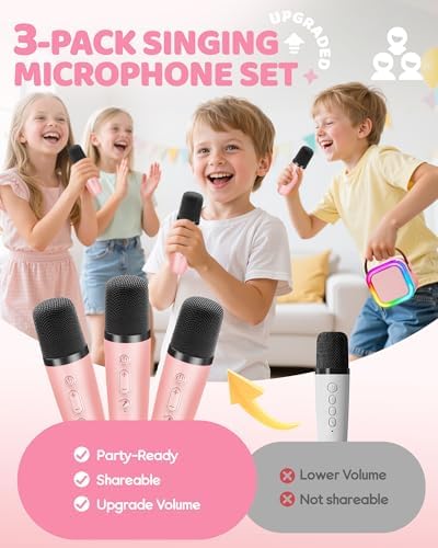 IROO Mini Karaoke Machine for Kids, 2025 TOP Toys Birthday Gifts Ideas for Girls Ages 4, 5, 6, 7, 8, 9, 10, 12+ Years Old, Portable MP3 Player with 3 Wireless Mics for Party