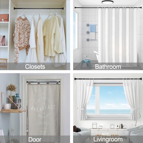 Shower Curtain Rod Adjustable 43-78 inch, 1"Diameter Spring Tension Curtain Rod No Drill, Anti-Rust Non-Slip Shower Rod, Black Shower Curtain Rod for Bathroom Tension