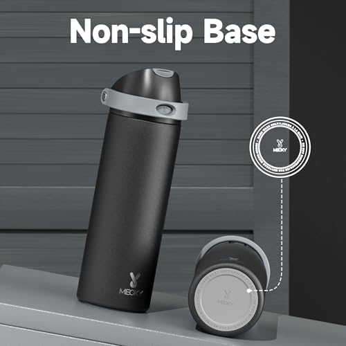 24 oz Insulated Water Bottle for Sports: Meoky Stainless Steel Water Bottle with 2-in-1 Straw and Spout Lid - Leak Proof, Cold for 24 Hours, Fits in Car Cup Holder, BPA-Free for Travel Gym, Night