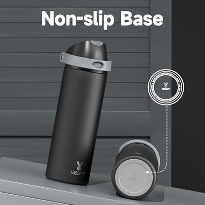 24 oz Insulated Water Bottle for Sports: Meoky Stainless Steel Water Bottle with 2-in-1 Straw and Spout Lid - Leak Proof, Cold for 24 Hours, Fits in Car Cup Holder, BPA-Free for Travel Gym, Night