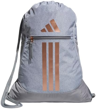 adidas Alliance Sackpack, Drawstring Backpack, Lightweight Small Gym Bag for Women and Men, Twill Grey/Rose Gold/Grey, One Size
