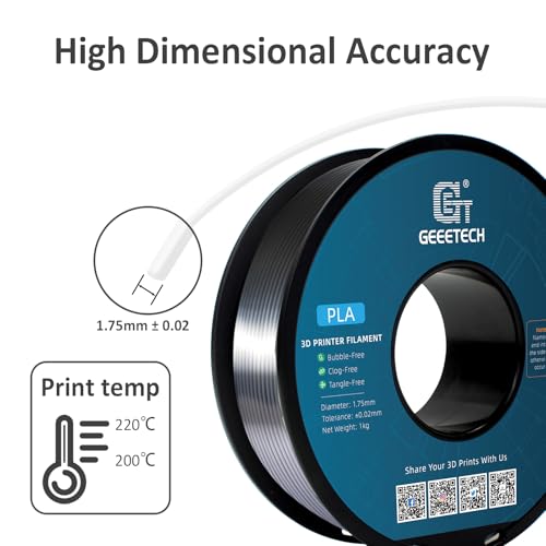 Geeetech Silk PLA Filament 1.75mm for 3D Printer, Metal-Like Shiny Consumable 1kg (2.2lbs) 1 Spool, Dimensional Accuracy +/- 0.02 mm,Metallic Silver