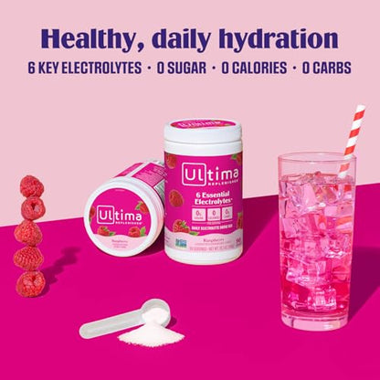 Ultima Replenisher Daily Electrolyte Powder Drink Mix – Sugar Free – Raspberry, 90 Servings – Hydration Powder with 6 Key Electrolytes and Trace Minerals – Keto Friendly, Vegan, Non-GMO
