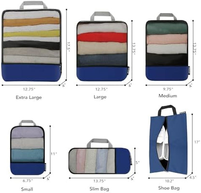 BAGAIL 4 Set/6 Set/8 Set Compression Packing Cubes Travel Accessories Expandable Packing Organizers (Half Mesh, 6-Navy)