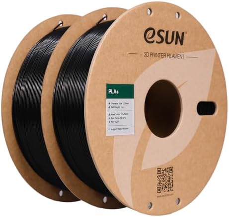 eSUN PLA+ Filament 1.75mm, 3D Printer Filament PLA Plus, Dimensional Accuracy +/- 0.03mm, 1KG per Spool, 2 Spools 3D Printing Filament, Black