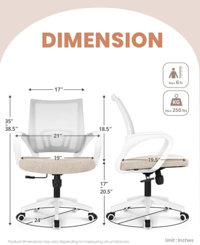 NEO CHAIR Office Desk Computer Chair Ergonomic Mesh Gaming Mid Back Seat with Comfy Lumbar Support Adjustable Height Swivel for Home Task (Beige)