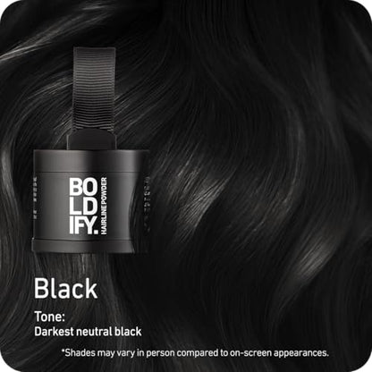 BOLDIFY Hairline Powder - Root Touch Up Hair Color for Gray Coverage - Bald Spot Concealing Hair Powder for Women & Men - 48-Hour Stain-Proof - Black