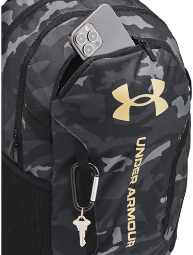 Under Armour Unisex-Adult Hustle 6.0 Backpack, (001) Black/Black/Metallic Gold, One Size Fits Most