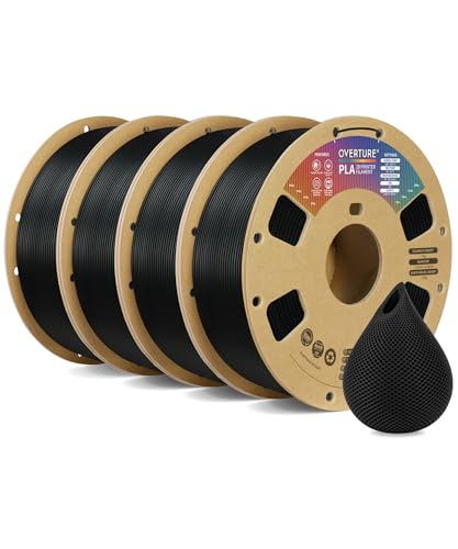 OVERTURE 4KG Bundle PLA Filament 1.75mm, Neatly Wound 3D Printer Filament 4 Pack 1kg Spool (2.2lbs), Dimensional Accuracy +/- 0.02 mm, Fit Most FDM 3D Printers (Black 4-Pack)