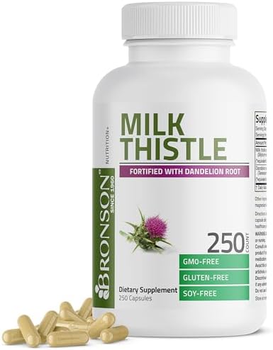 Bronson Milk Thistle Silymarin Marianum & Dandelion Root Liver Health Support, Antioxidant Support, Detox, 250 Capsules