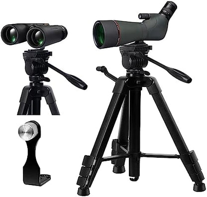 Spotting Scope Tripod, Shooting Tripod and Compact Shooting Stand Rest Hunting V Yoke, with Binoculars Adapter and Removable 360° Rotate Fluid Head, Perfect for Binoculars, Spotting Scope, Shooting