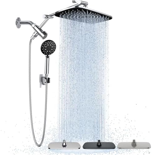 Veken Wide Rain Shower Head with Metal Main Body, High Pressure Showerhead with 6 Mode Handheld Spray Combo for Bathroom Accessories, Home Decor Detachable Dual Shower with Extension Arm,Silver Chrome