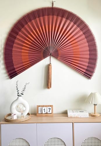 Fan Wall Decor,Japanese Wall Fan Decor,Large Bamboo Fan Wall Art For Boho Hanging Headboard,Decorative Folding Fan For Over Bed Decorations,Large Wall Dcor (Terracotta, 48inch)