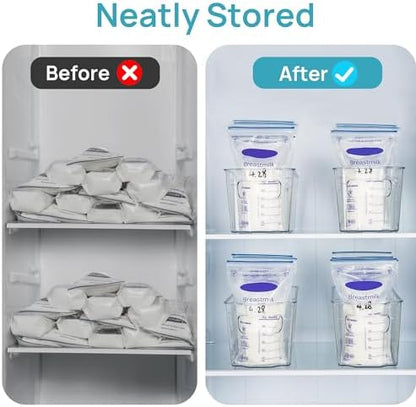 Vtopmart Breastmilk Storage Container 4PCS Set, Clear Freezer and Fridge Organizer Bins, Plastic Storage Bins for Breast Milk, Baby Pouches, Formula, Bottles and Yogurts, 4.3’’ Width, 14.7" Long