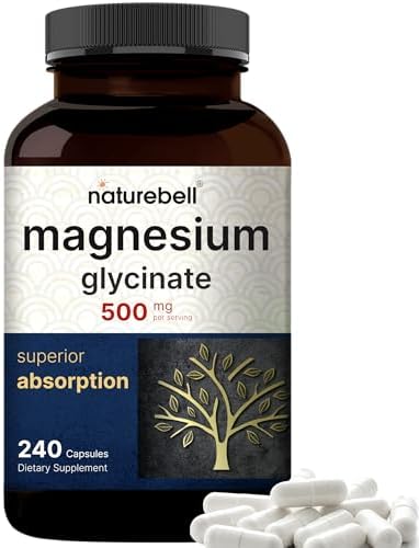 Magnesium Glycinate Capsules 500mg | 240 Count | Supplement for Sleep, Heart & Muscle Support | 100% Chelated & Purified, 3rd Party Tested, Non-GMO & Gluten Free