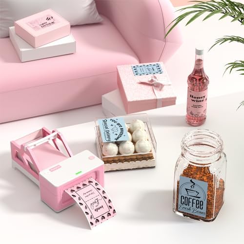 MUNBYN 4"x6" Pink Direct Thermal Shipping Labels, Commercial Grade Permanent Adhesive Fanfold Mailing Postage Label Paper for Thermal Printers and Packages, 500 Sheets per Stack