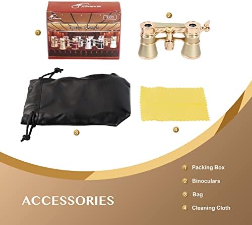 Aomekie Opera Glasses Binoculars 3X25 Theater Glasses Mini Binocular Compact with Handle for Adults Women in Musical Concert（Gold）