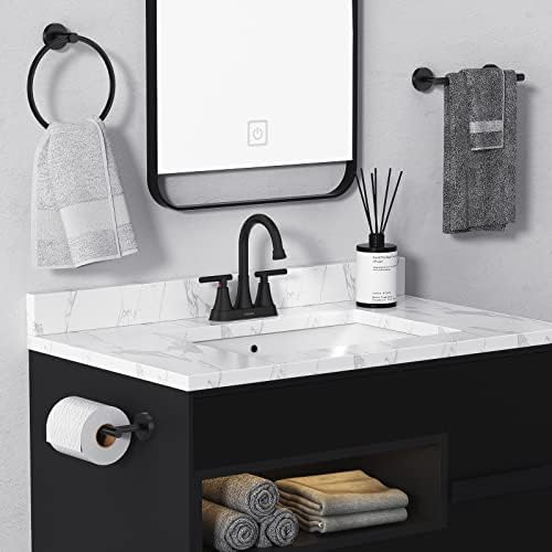 Bathroom Faucets for Sink 3 Hole, Hurran 4 inch Matte Black Bathroom Sink Faucet with Pop-up Drain and 2 Supply Hoses, Stainless Steel Lead-Free Centerset Faucet for Vanity RV, 2 Pack