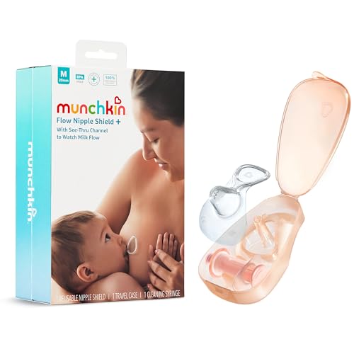 Munchkin® Flow Nipple Shield + with See-Thru Channel to Watch Milk Flow - Nurse Confidently and Meet Your Breastfeeding Goals - 20mm