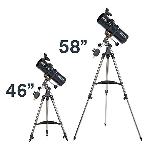 Celestron – AstroMaster 114EQ Newtonian Telescope – Manual Reflector for Beginners – Aluminized Mirror – Adjustable-Height Tripod – Includes Accessories Plus Astronomy Software Package