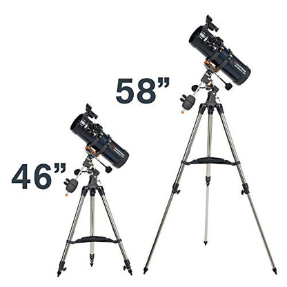 Celestron – AstroMaster 114EQ Newtonian Telescope – Manual Reflector for Beginners – Aluminized Mirror – Adjustable-Height Tripod – Includes Accessories Plus Astronomy Software Package